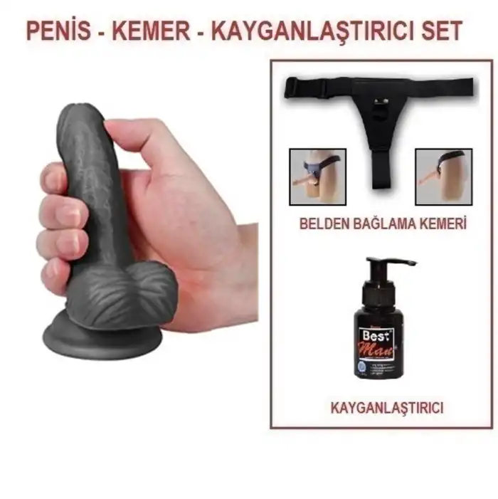 13 cm Belden Bağlamalı Realistik Dildo Zenci Penis Set - vomentrend.com