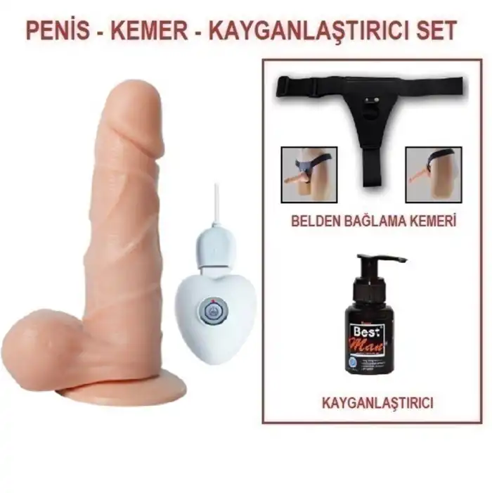 14,5 cm Belden Bağlamalı Titreşimli Realistik Dildo Penis Set - vomentrend.com