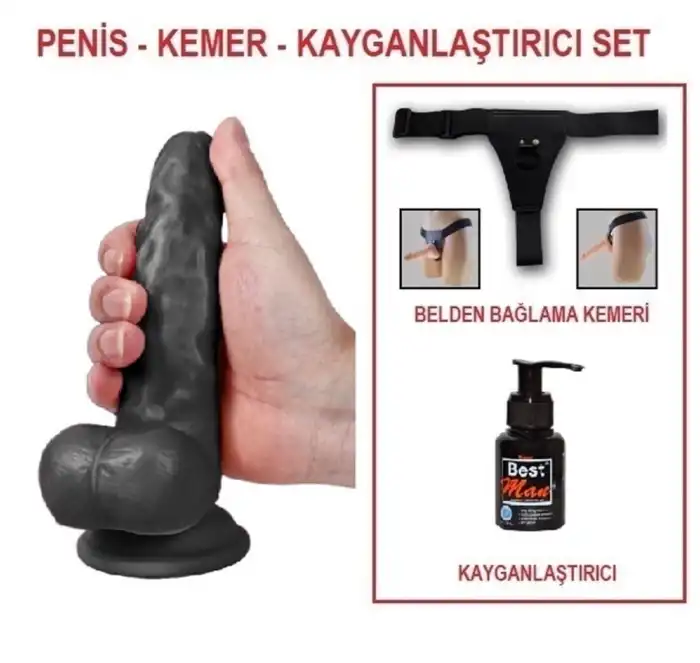 17 cm Belden Bağlamalı Realistik Dildo Zenci Penis Set - vomentrend.com