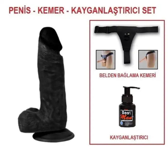 17 cm Belden Bağlamalı Realistik Dildo Zenci Penis Set - vomentrend.com