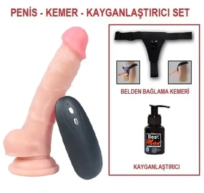 17 cm Belden Bağlamalı Titreşimli Realistik Dildo Penis Set - vomentrend.com