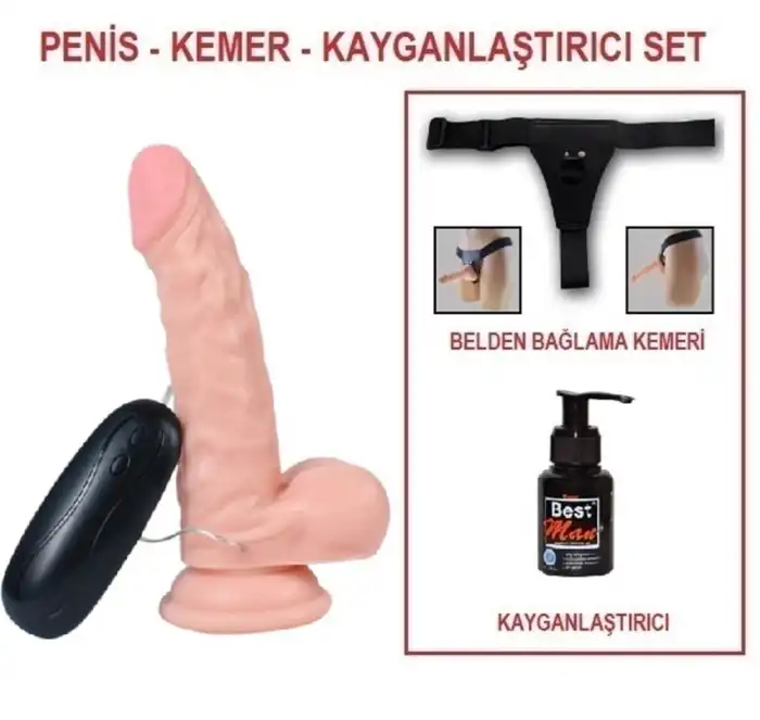 17 cm Belden Bağlamalı Titreşimli Realistik Dildo Penis Set - vomentrend.com