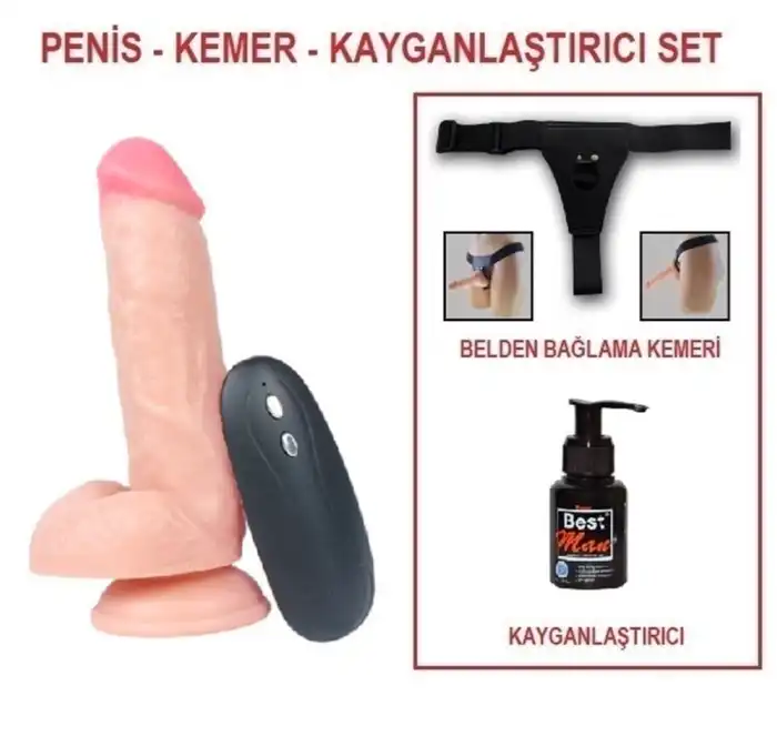 17,5 cm Belden Bağlamalı Titreşimli Realistik Dildo Penis Set - vomentrend.com