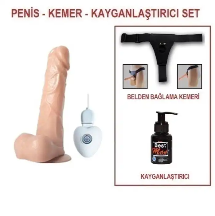 17,5 cm Belden Bağlamalı Titreşimli Realistik Dildo Penis Set - vomentrend.com