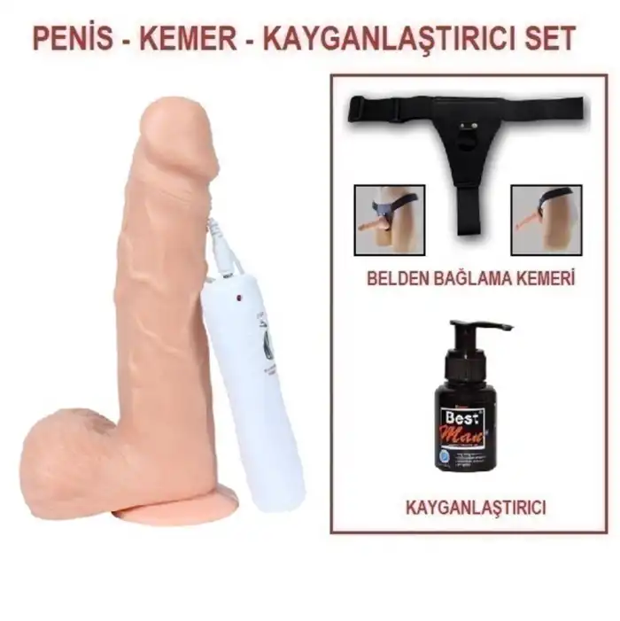 18 cm Belden Bağlamalı Titreşimli Realistik Dildo Penis Set - vomentrend.com