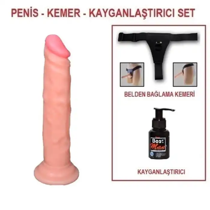 18,5 cm Belden Bağlamalı Realistik Testissiz Dildo Penis Set - vomentrend.com