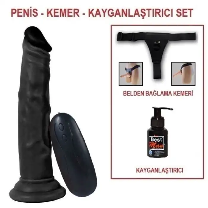 18,5 cm Belden Bağlamalı Realistik Testissiz Titreşimli Zenci Dildo - vomentrend.com