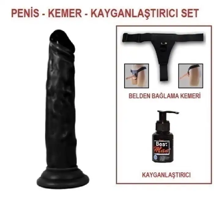 18,5 cm Belden Bağlamalı Realistik Testissiz Zenci Dildo Penis Set - vomentrend.com