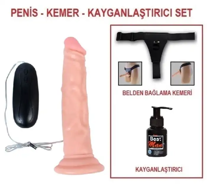 18,5cm Belden Bağlamalı Titreşimli Realistik Testissiz Dildo Penis Set - vomentrend.com