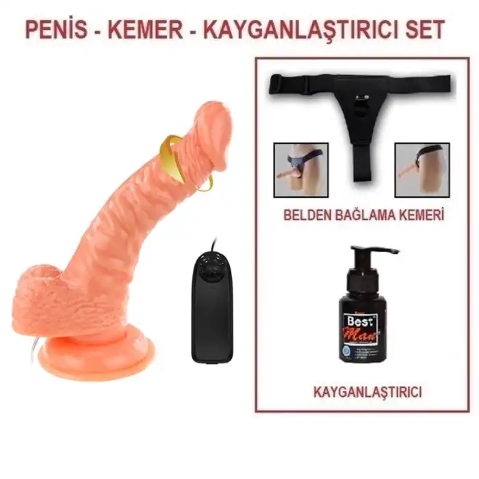 19 cm Belden Bağlamalı Gerçekçi Titreşimli Dildo Vibratör Penis Set - vomentrend.com