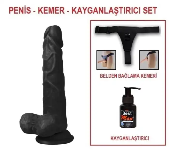 19 cm Belden Bağlamalı Realistik Dildo Zenci Penis Set - vomentrend.com