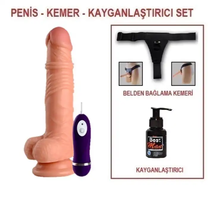 19 cm Belden Bağlamalı Titreşimli Realistik Dildo Penis Set - vomentrend.com