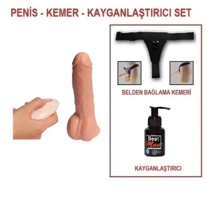 19 cm Belden Bağlamalı Titreşimli Realistik Dildo Penis Set - vomentrend.com