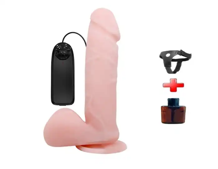 19,5 cm Belden Bağlamalı Titreşimli Vibratör Realistik Penis Dildo - vomentrend.com