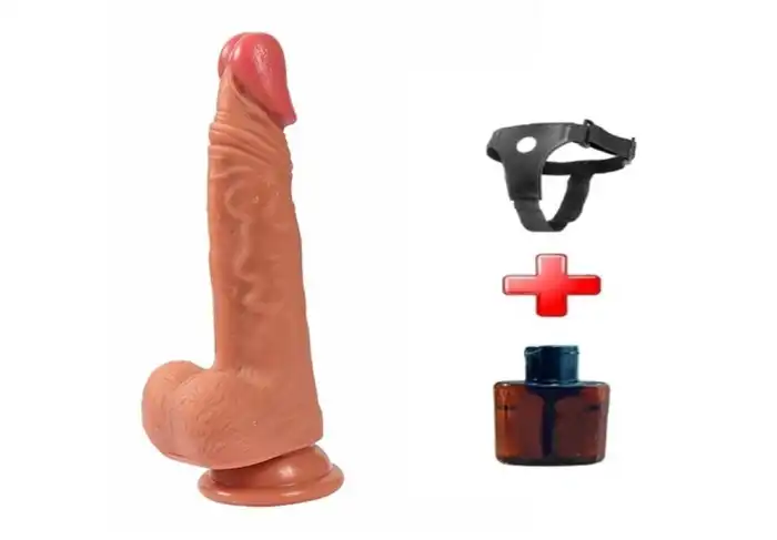 19,5 cm Belden Bağlamalı Yeni Nesil Çift Katmanlı Realistik Dildo - vomentrend.com