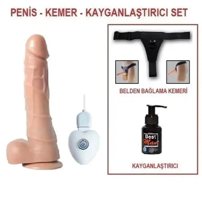 20 cm Belden Bağlamalı Titreşimli Realistik Dildo Penis Set - vomentrend.com