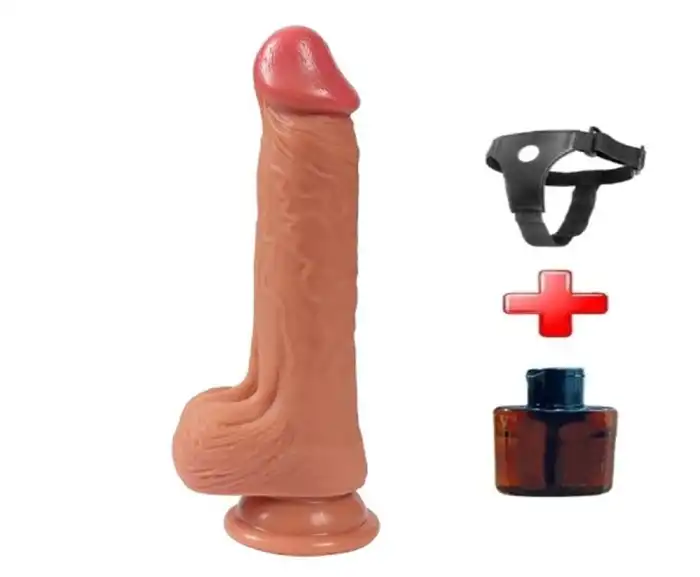 20 cm Belden Bağlamalı Çift Katmanlı Realistik Vantuzlu Dildo - vomentrend.com