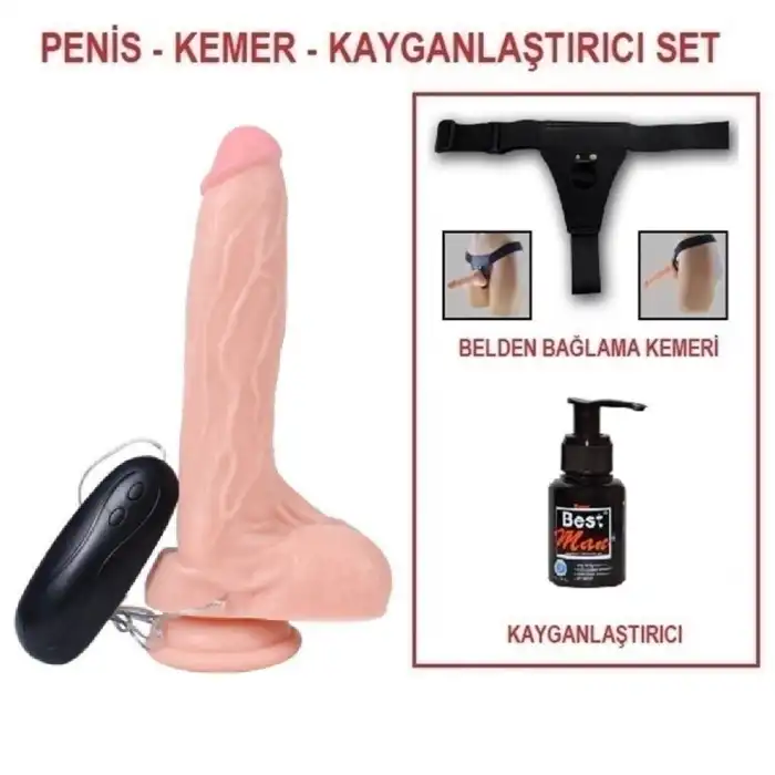 20,5 cm Belden Bağlamalı Gerçekçi Titreşimli Dildo Vibratör Penis Set - vomentrend.com