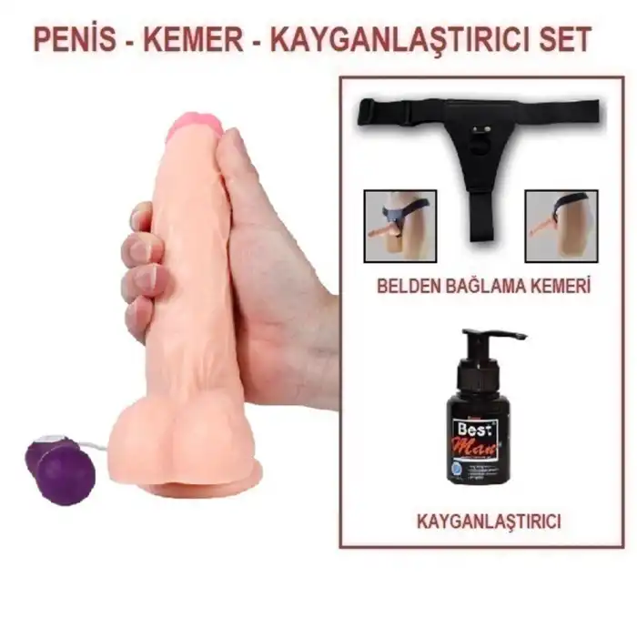 20,5 cm Belden Bağlamalı Titreşimli Realistik Dildo Penis Set - vomentrend.com