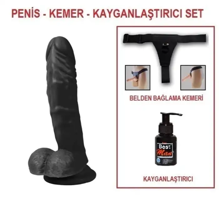 21 cm Belden Bağlamalı Realistik Dildo Zenci Penis Set - vomentrend.com