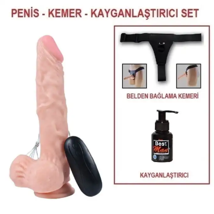 21 cm Belden Bağlamalı Titreşimli Realistik Dildo Penis Set - vomentrend.com