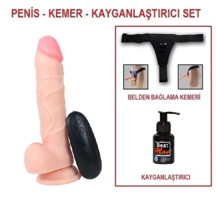 21 cm Belden Bağlamalı Titreşimli Realistik Dildo Penis Set - vomentrend.com