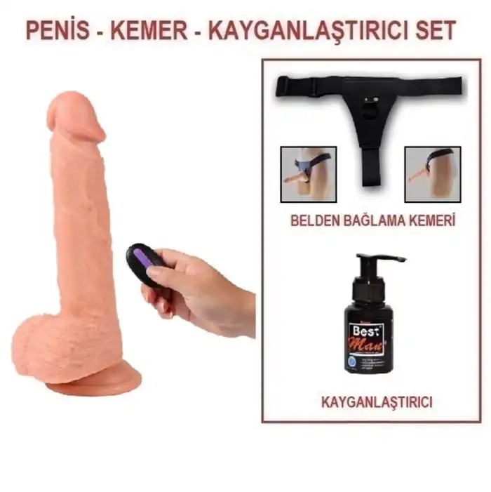 21 cm Belden Bağlamalı Titreşimli Realistik Dildo Penis Set - vomentrend.com