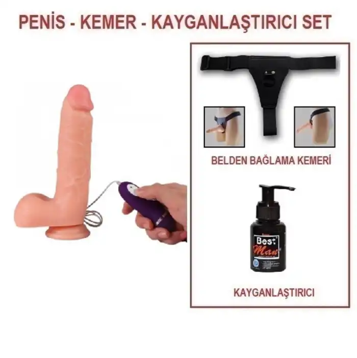 21 cm Belden Bağlamalı Titreşimli Realistik Dildo Penis Set - vomentrend.com