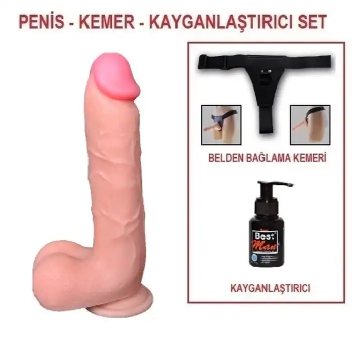 21 cm Realistik Kalın Dildo Penis Belden Bağlamalı Set - vomentrend.com