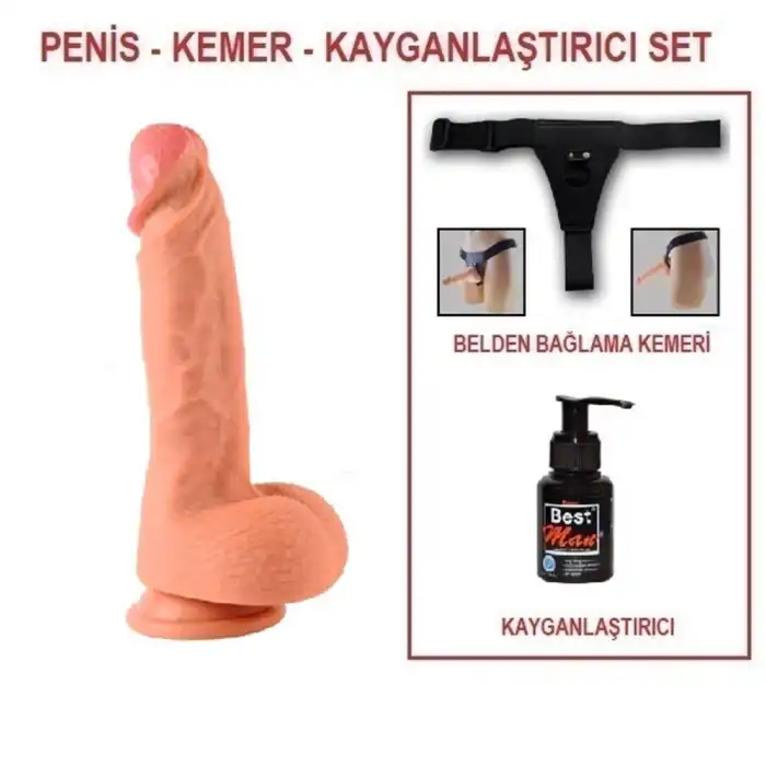 22 cm Belden Bağlamalı Çift Katmanlı Realistik Dildo Penis Set - vomentrend.com