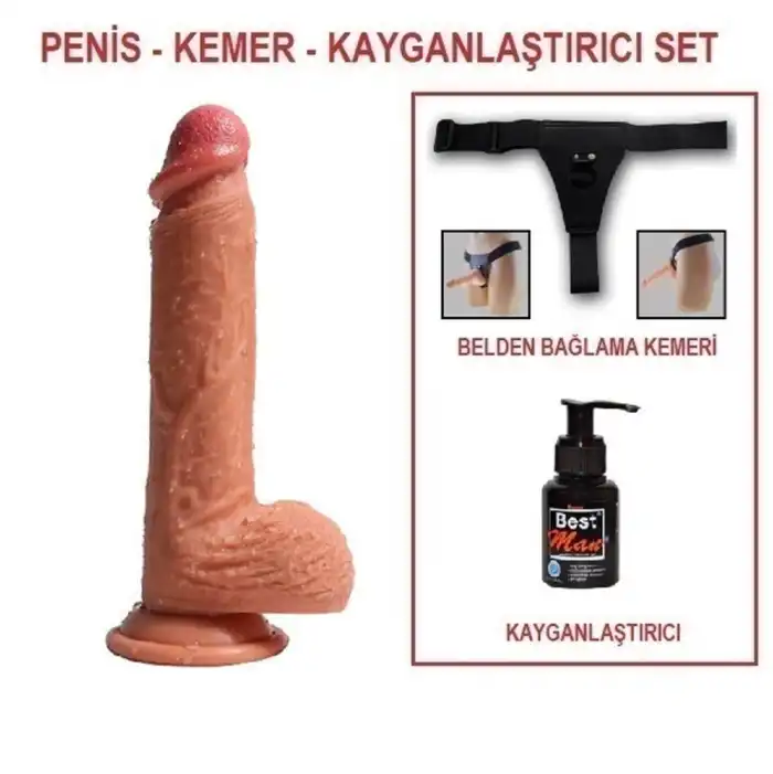 22 cm Belden Bağlamalı Çift Katmanlı Realistik Dildo Penis Set - vomentrend.com