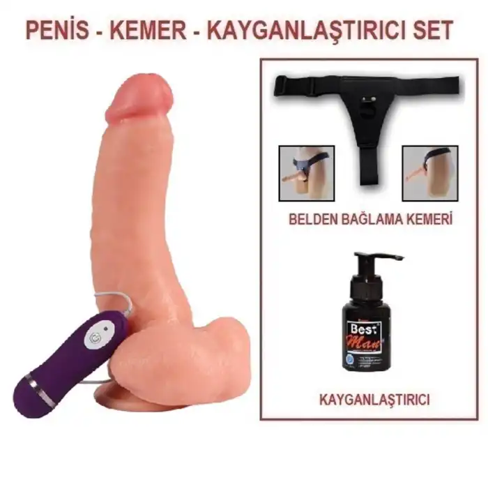 22,5 cm Belden Bağlamalı Titreşimli Realistik Dildo Penis Set - vomentrend.com