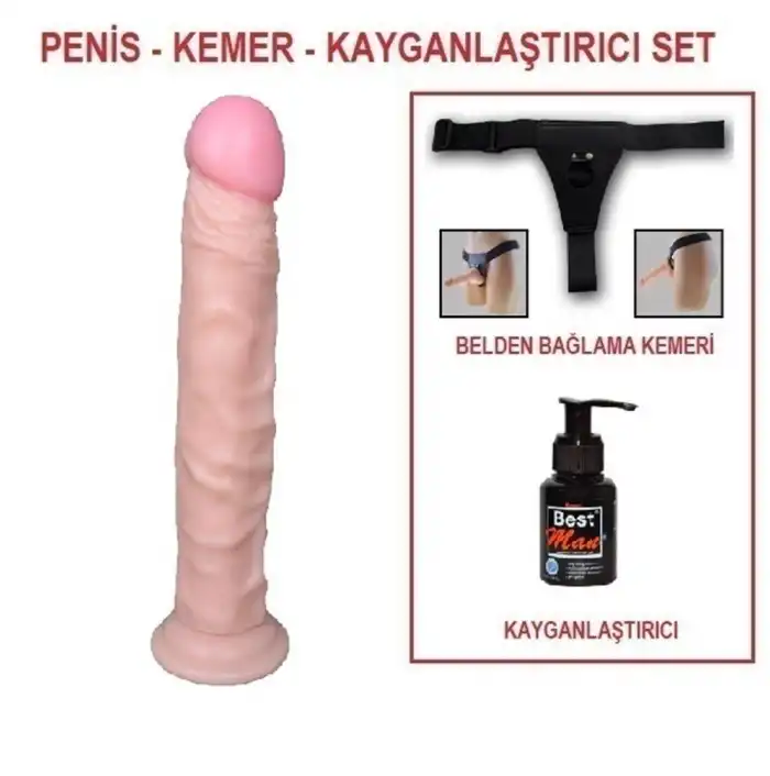 24 cm Belden Bağlamalı Realistik Testissiz Dildo Penis Set - vomentrend.com