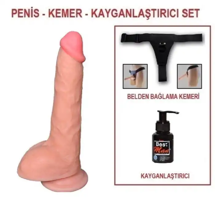 24,5 cm Belden Bağlamalı Realistik Dildo Penis Set - vomentrend.com