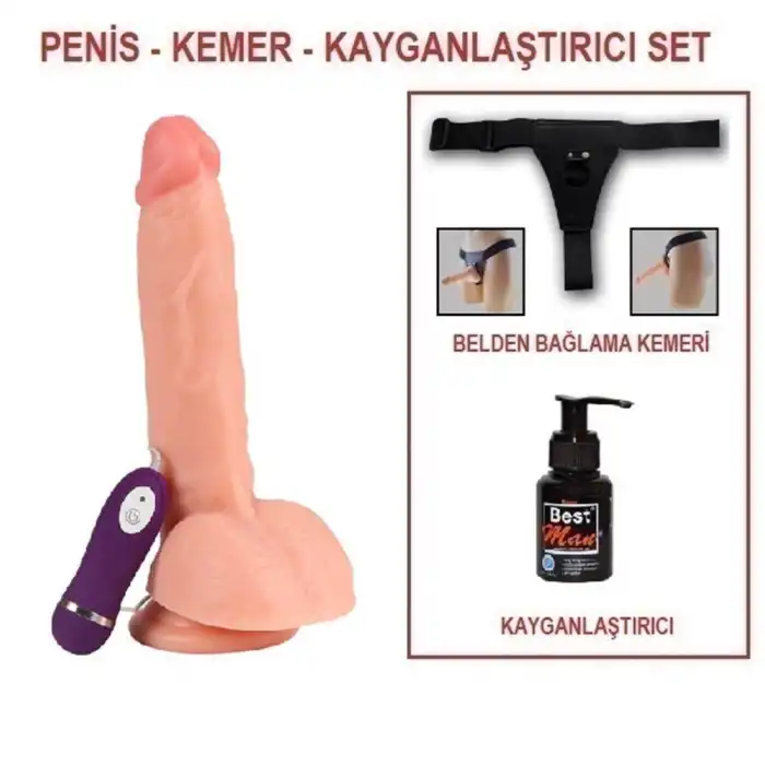 24,5 cm Belden Bağlamalı Titreşimli Realistik Dildo Penis Set - vomentrend.com