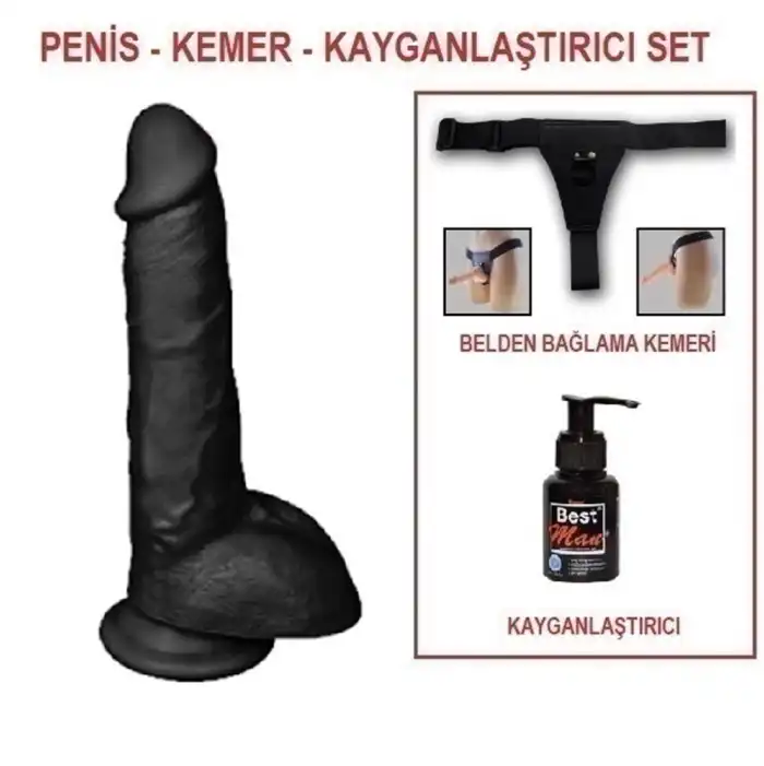 25,5 cm Belden Bağlamalı Realistik Dildo Zenci Penis Set - vomentrend.com