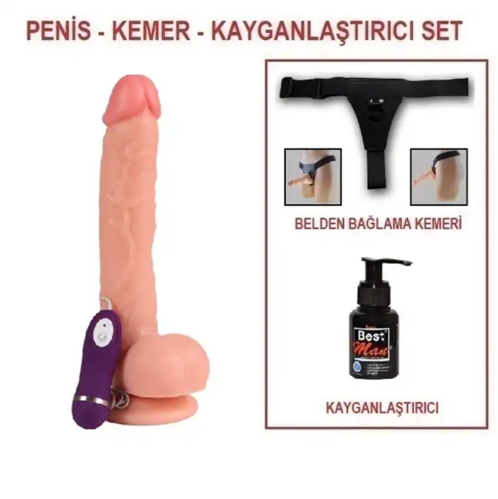 26 cm Belden Bağlamalı Titreşimli Realistik Dildo Penis Set - vomentrend.com