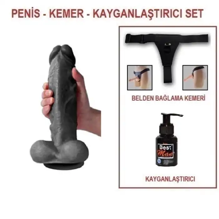 27 cm Belden Bağlamalı Realistik Dildo Zenci Penis Set - vomentrend.com