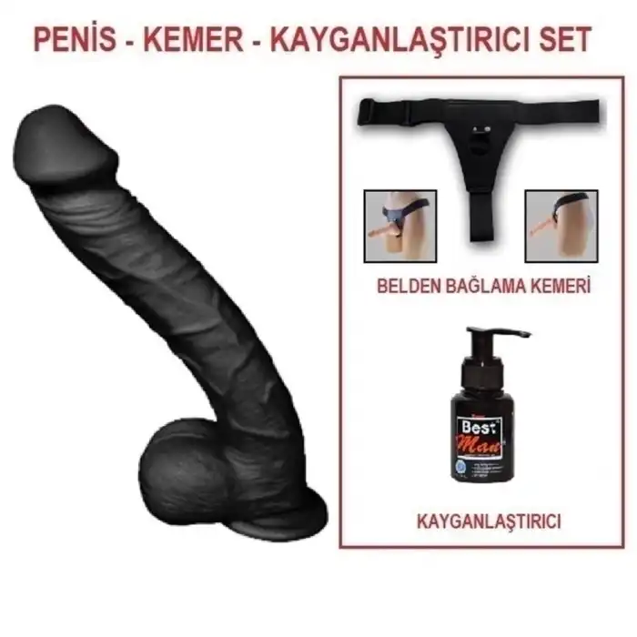 33 cm Belden Bağlamalı Realistik Dev Zenci Penis Set - vomentrend.com