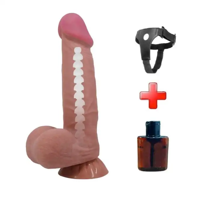 Belden Bağlamalı 21,8 cm Kıkırdak Yapılı Çift Katmanlı Melez Dildo - vomentrend.com