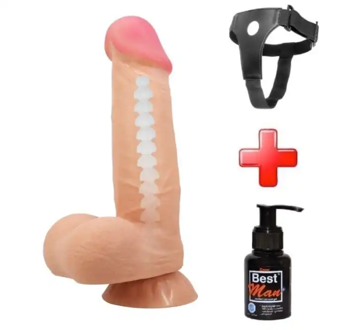 Belden Bağlamalı 21,8 cm Kıkırdak Yapılı Çift Katmanlı Gerçekçi Dildo - vomentrend.com