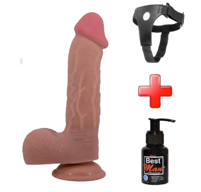 Belden Bağlamalı 23,4 cm Çift Katmanlı Gerçekçi Dildo Penis Melez - vomentrend.com