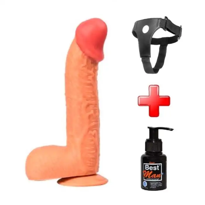 Belden Bağlamalı 27,5 cm Dev Boy Realistik Vantuzlu Dildo Penis - vomentrend.com