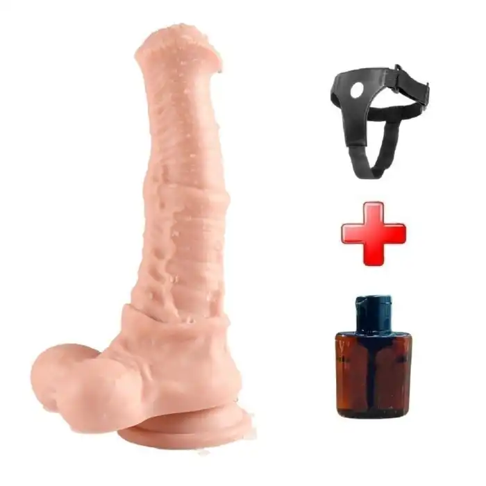 Belden Bağlamalı 33cm Et Dokulu Çift Katmanlı Sünnetsiz Silikon Penis - vomentrend.com