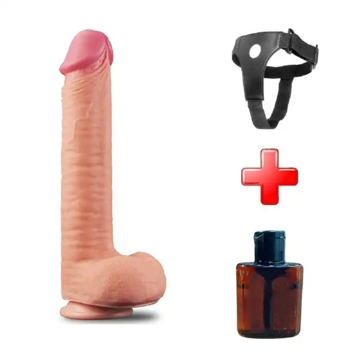 Belden Bağlamalı Yeni Nesil Çift Katmanlı 30,5 cm Realistik Dev Dildo - vomentrend.com