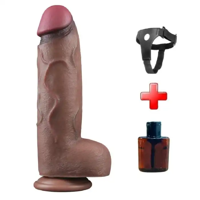 Belden Bağlamalı Yeni Nesil Çift Katmanlı 31 cm Dev Melez Dildo - vomentrend.com