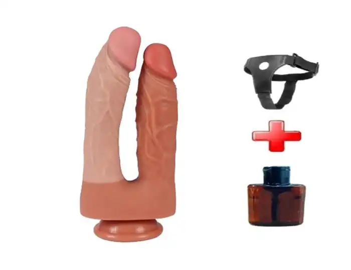 İki Uçlu Vantuzlu Belden Bağlamalı Yeni Nesil Realistik Çatal Dildo - vomentrend.com