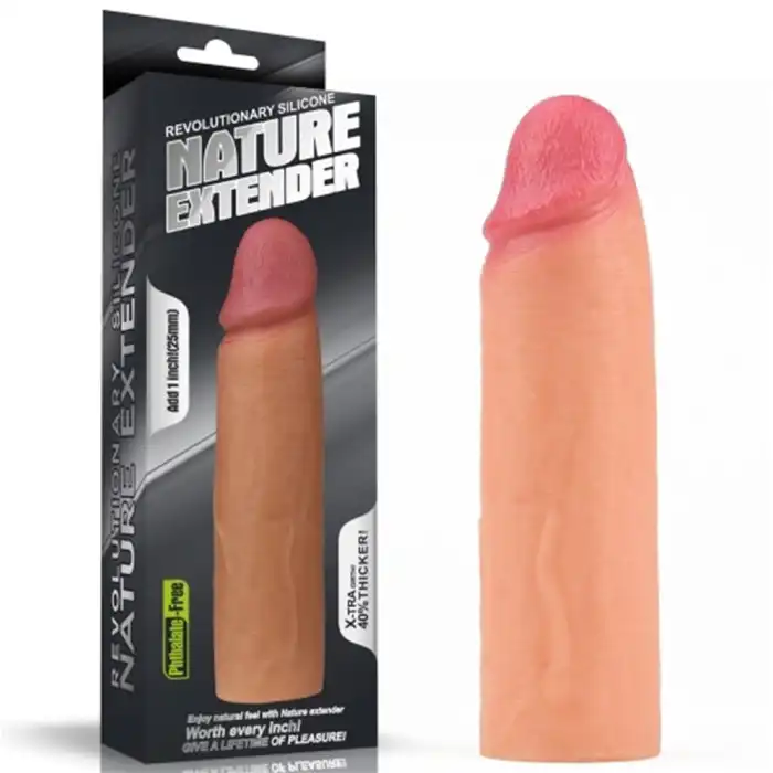 Nature Extender 4.5 cm Dolgulu Premium Ten Rengi Silikon Penis Kılıfı - vomentrend.com