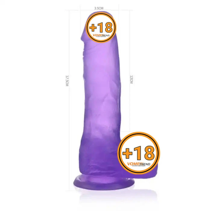 17,5 cm Şeffaf Realistik Damarlı Vantuzlu Mor Dildo Penis - vomentrend.com