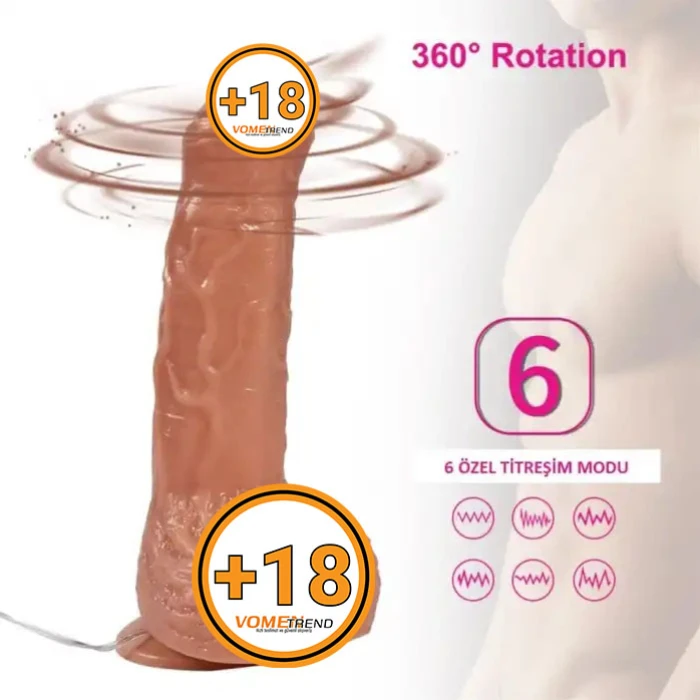 18 cm 360° Oynar Başlı Titreşimli Vibratör Realistik Penis Dildo - vomentrend.com